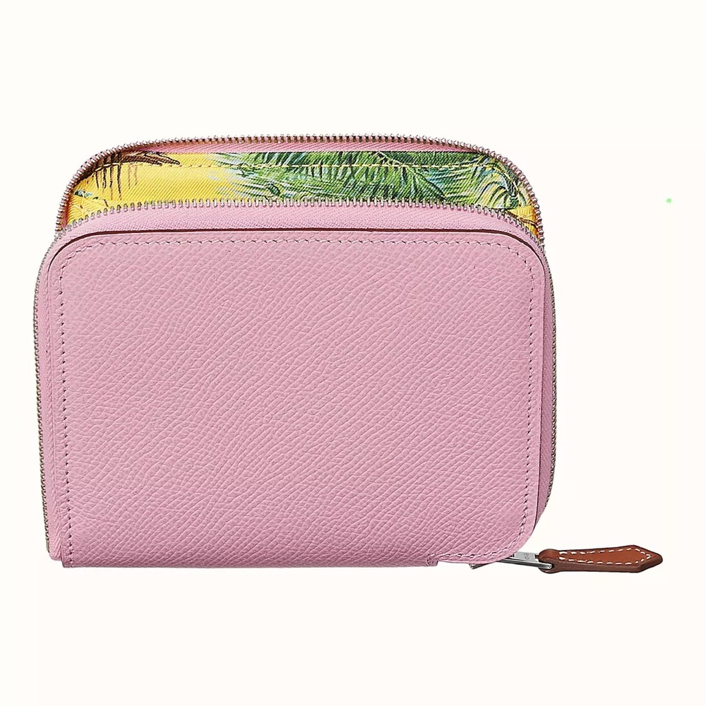 Hermès Silk’in Epsom Compact Wallet Mauve Sylvestre NIB